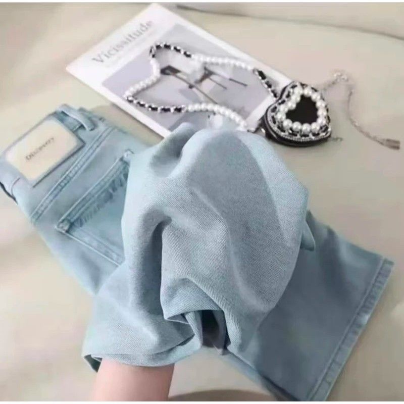 Women's High-Waisted Cloud Blue Wide-Leg Denim Jeans