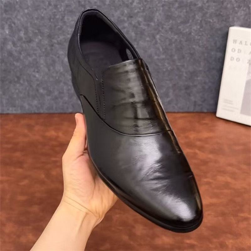 Men's Black Soft Sole Height-Increasing Leather Loafers