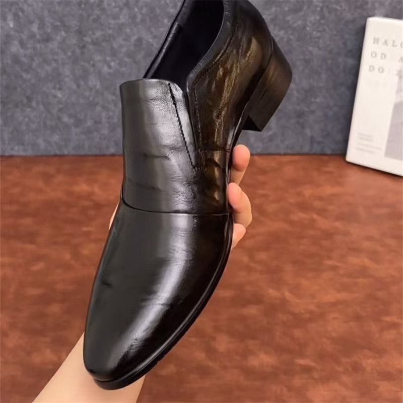 Men's Black Soft Sole Height-Increasing Leather Loafers