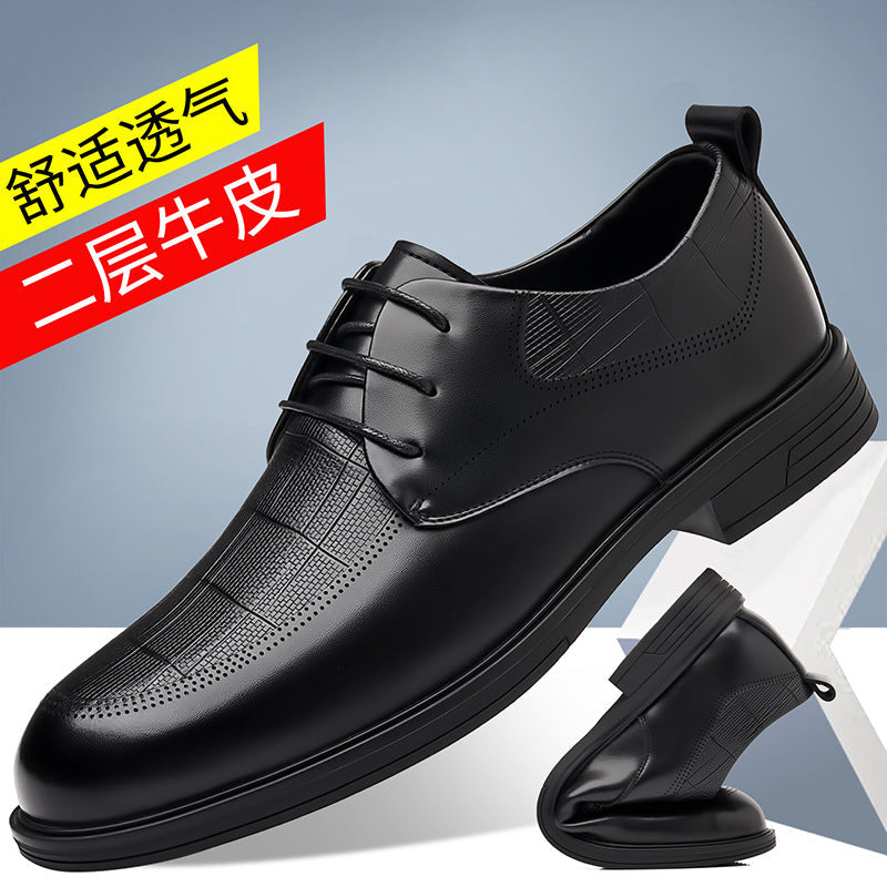 Men's Genuine Leather Plaid Business Casual Shoes