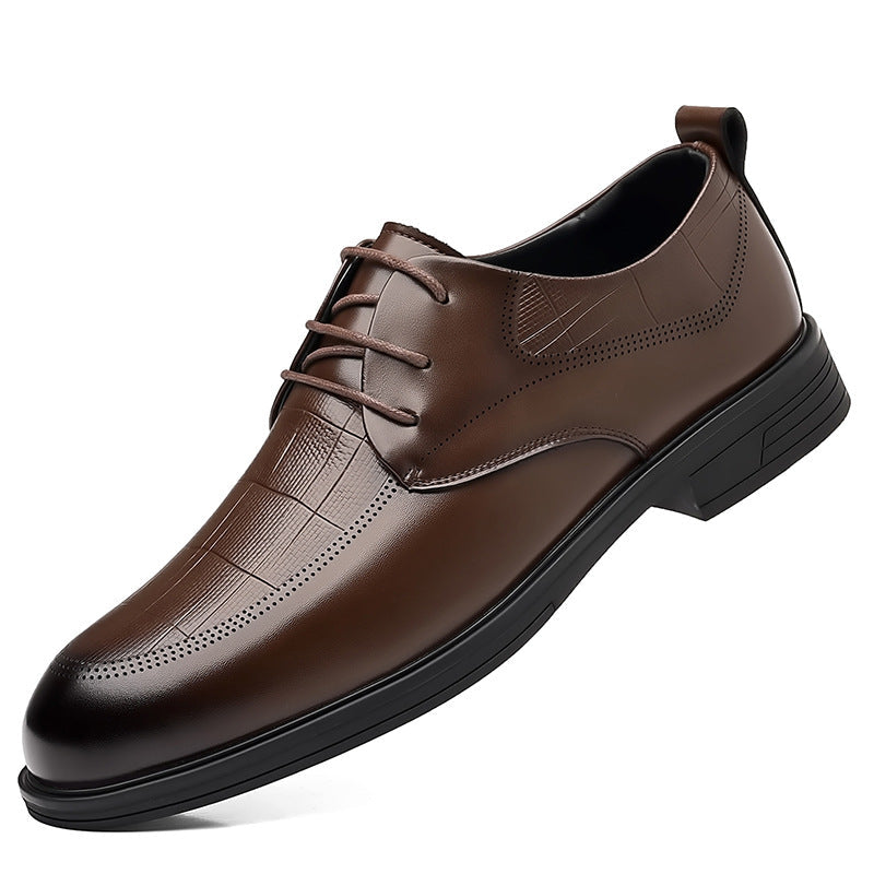 Men's Genuine Leather Plaid Business Casual Shoes