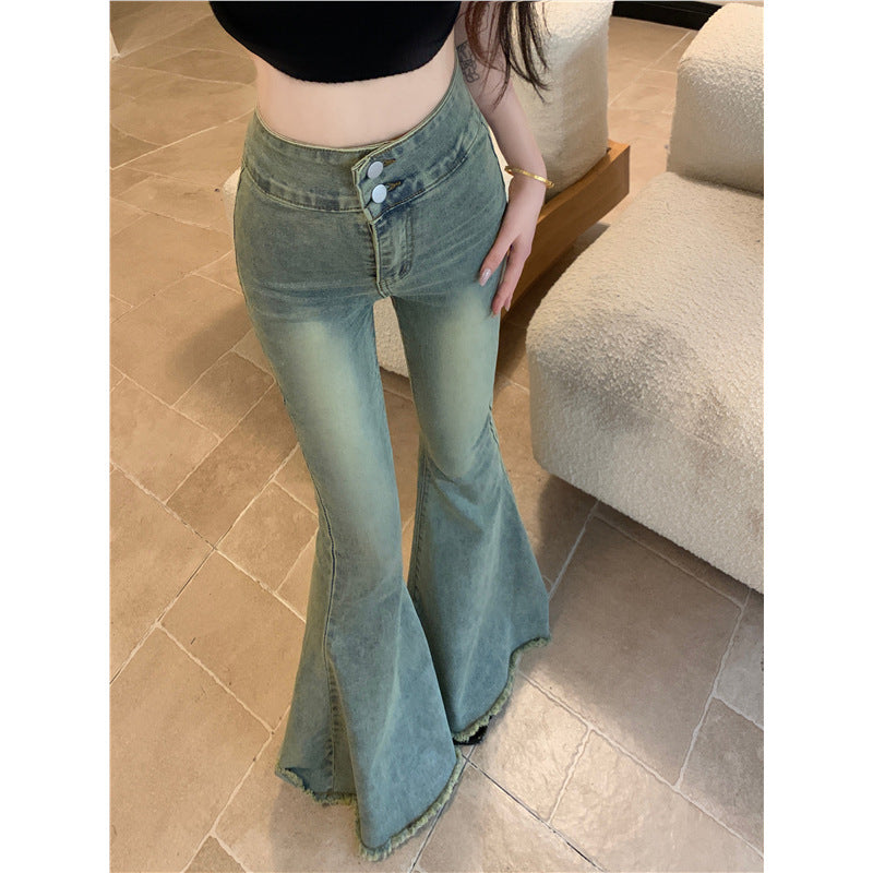 Women's High-Waisted Retro Flared Distressed Jeans