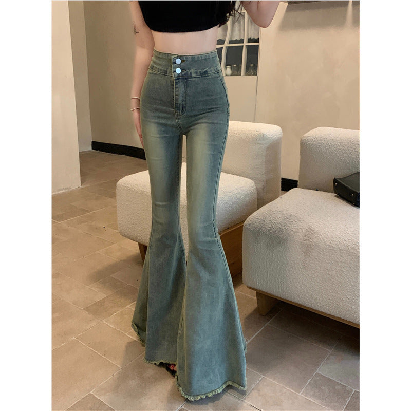 Women's High-Waisted Retro Flared Distressed Jeans