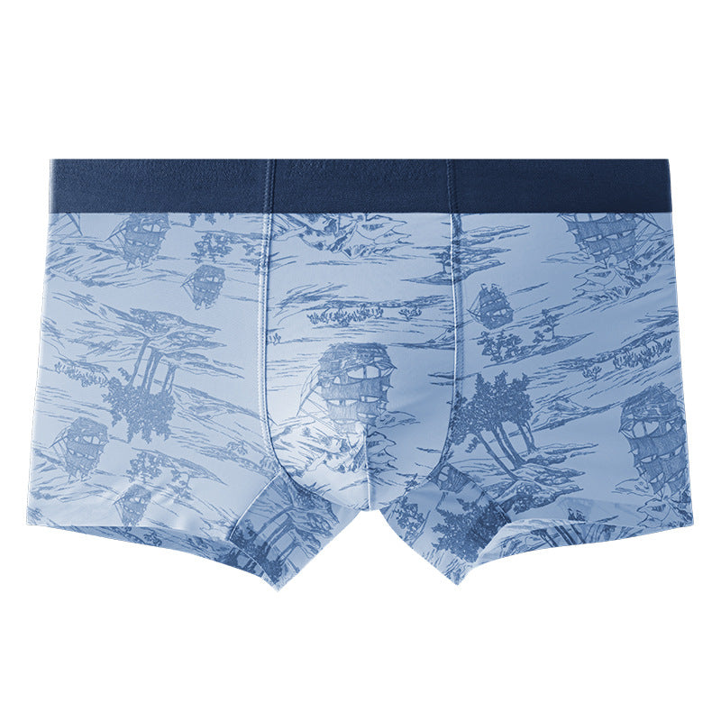 Men's Ice Silk Antibacterial Quick-Dry Mid-Waist Boxer Briefs