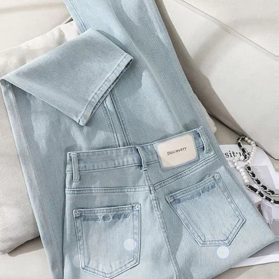 Women's High-Waisted Light Blue Straight Leg Jeans