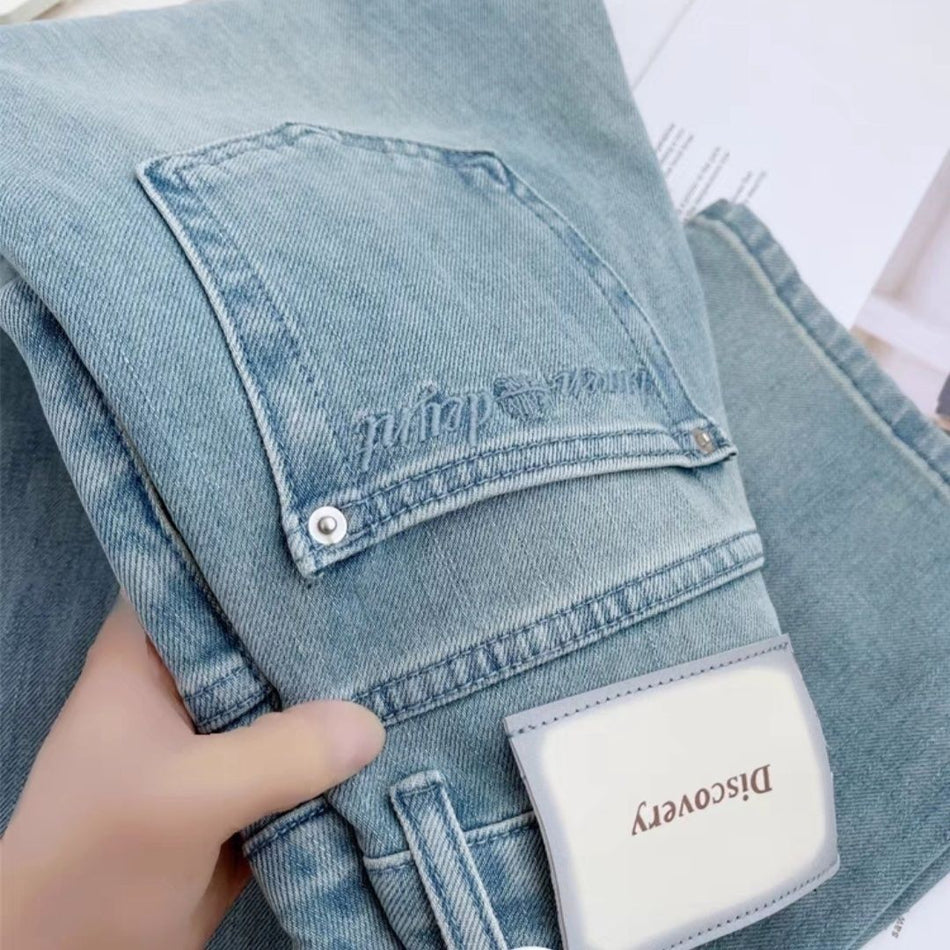 Women's High-Waisted Light Blue Straight Leg Jeans