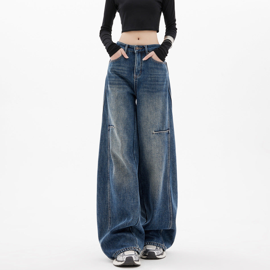 Women's High-Waisted Retro Wide Leg Ripped Jeans
