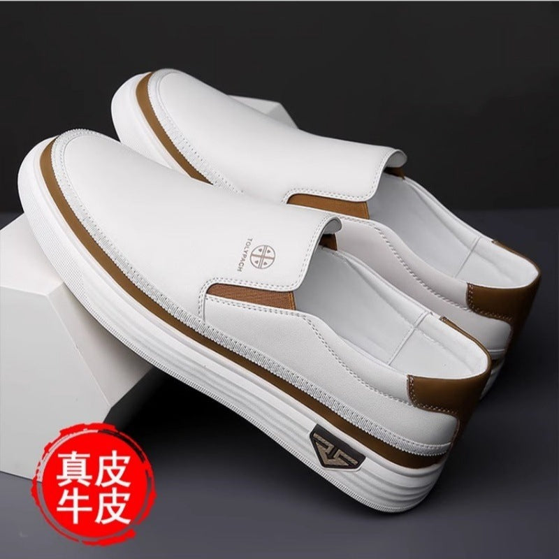 Men's Genuine Leather White Slip-On Casual Sneakers
