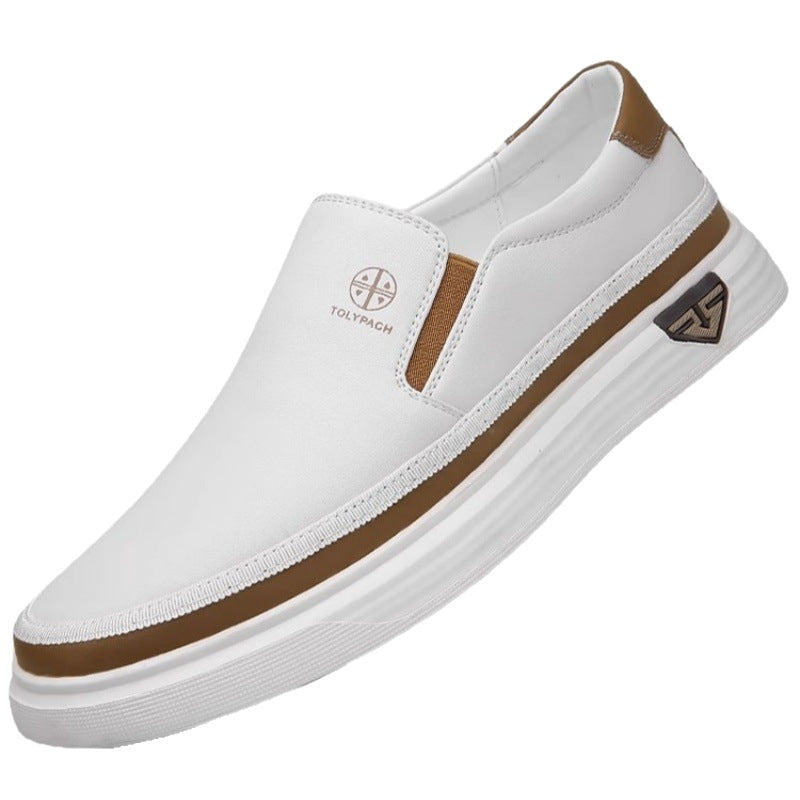 Men's Genuine Leather White Slip-On Casual Sneakers