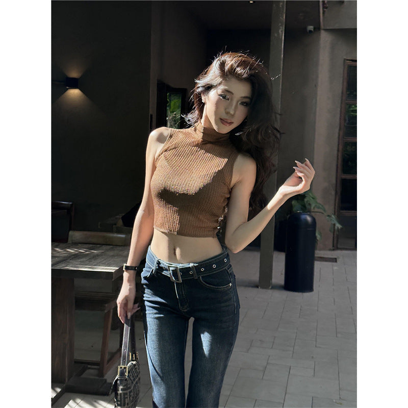 Retro Dark Blue Low Rise Flare Jeans for Women