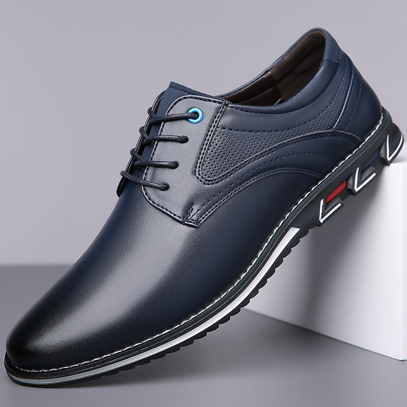 Men's Wide Fit Leather Lace-Up Casual Shoes