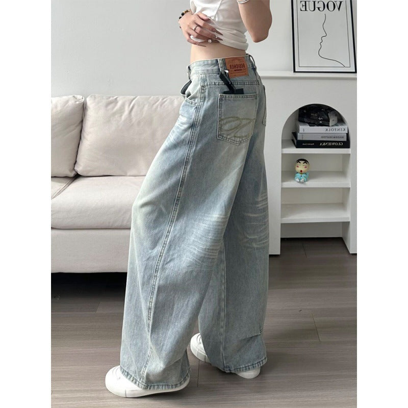 High Waist Embroidered Wide Leg Jeans for Women