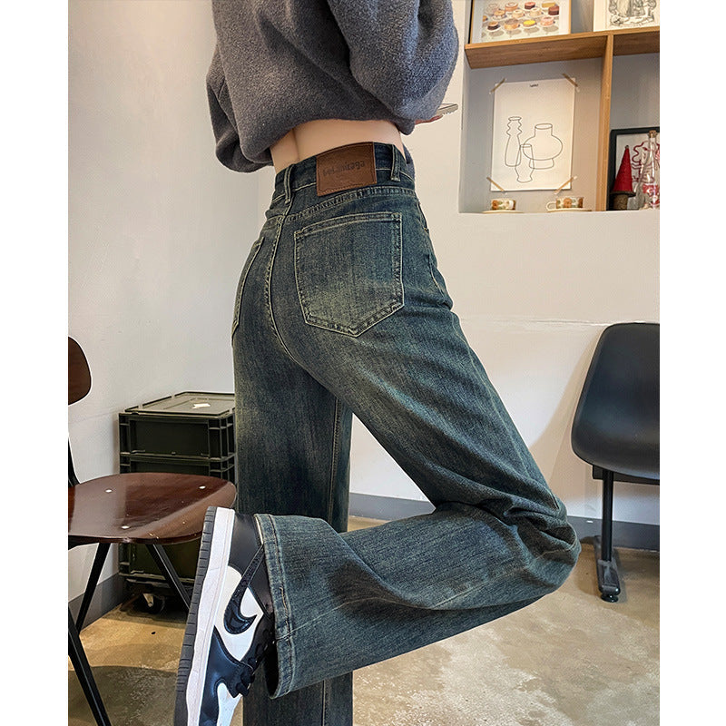 High Waist Cement Gray Wide Leg Jeans for Women
