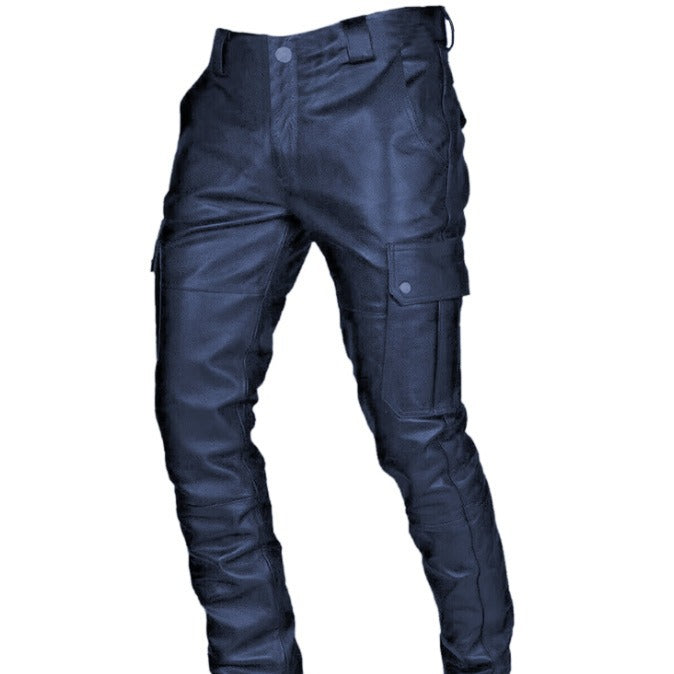 Men's PU Leather Lace Up Casual Slim Fit Pants