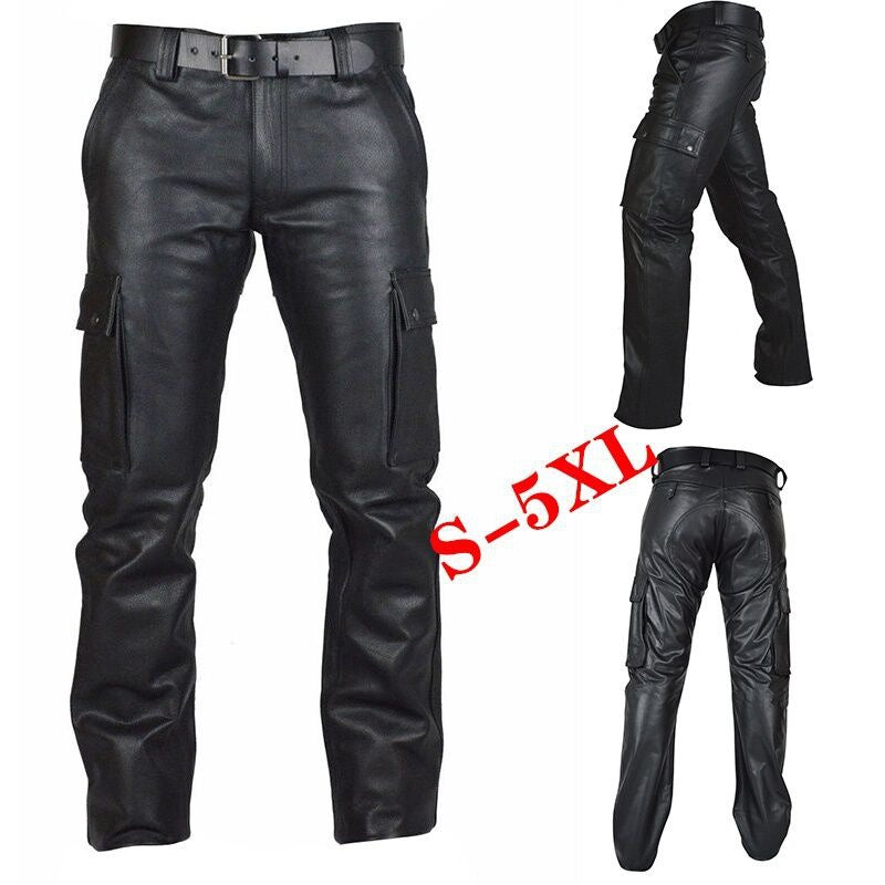 Men's PU Leather Casual Pants with Side Pockets