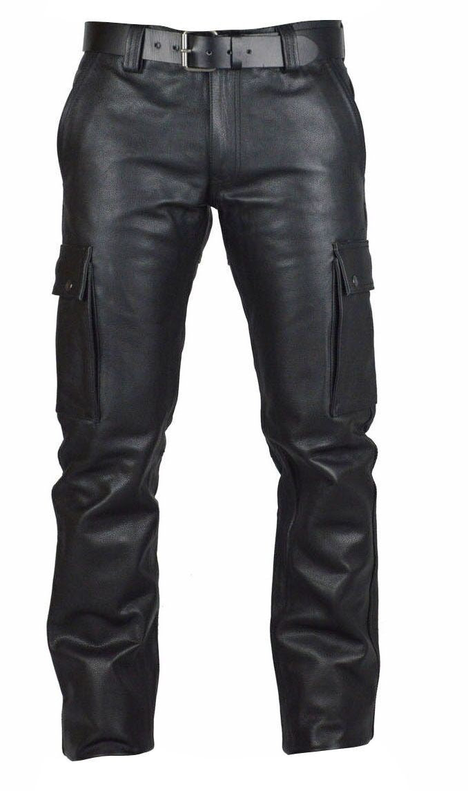 Men's PU Leather Casual Pants with Side Pockets
