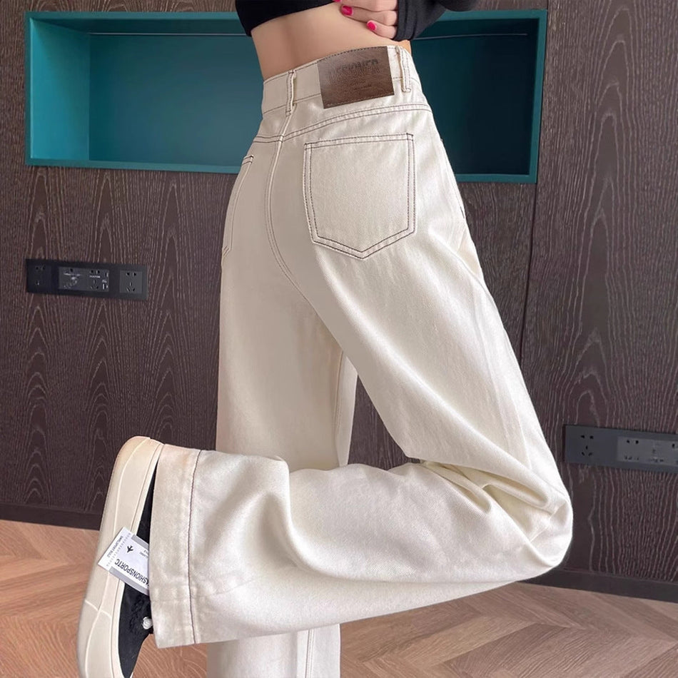 High Waist Apricot Straight Leg Jeans for Women