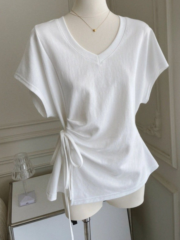 Women's V-Neck Batwing Sleeve Slim Fit Cotton T-Shirt