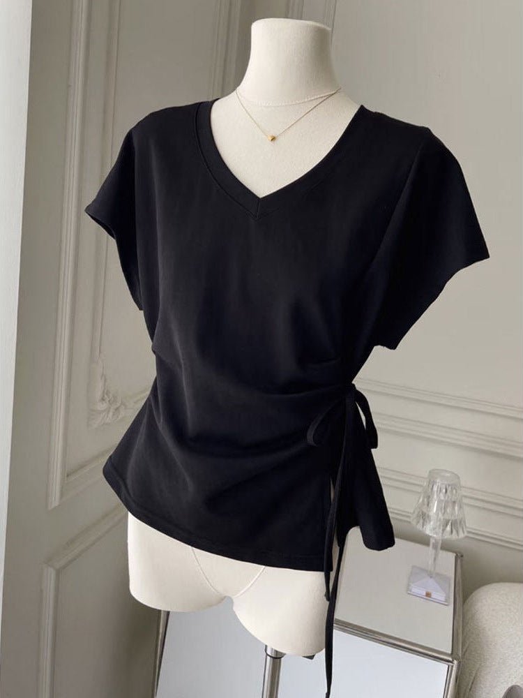 Women's V-Neck Batwing Sleeve Slim Fit Cotton T-Shirt