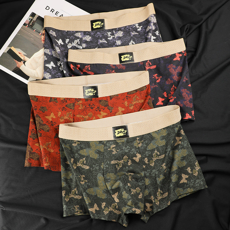 Men's Butterfly Print Retro Boxer Briefs with Ethnic Style - Pack