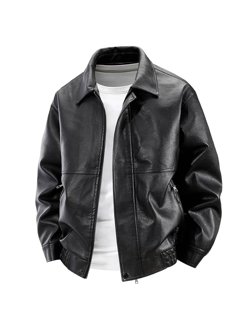 Men's Retro PU Leather Motorcycle Jacket with Lapel Collar