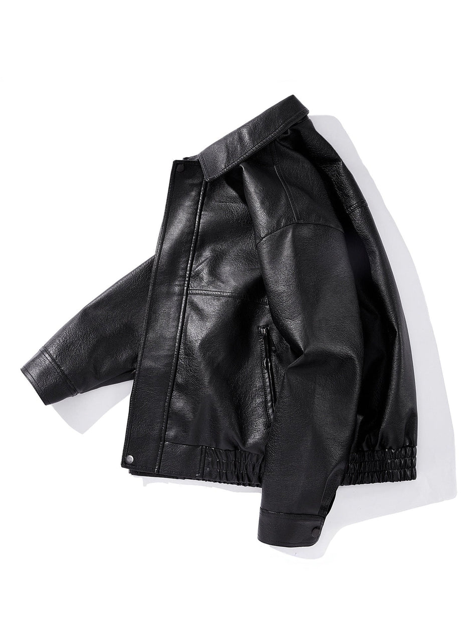 Men's Retro PU Leather Motorcycle Jacket with Lapel Collar