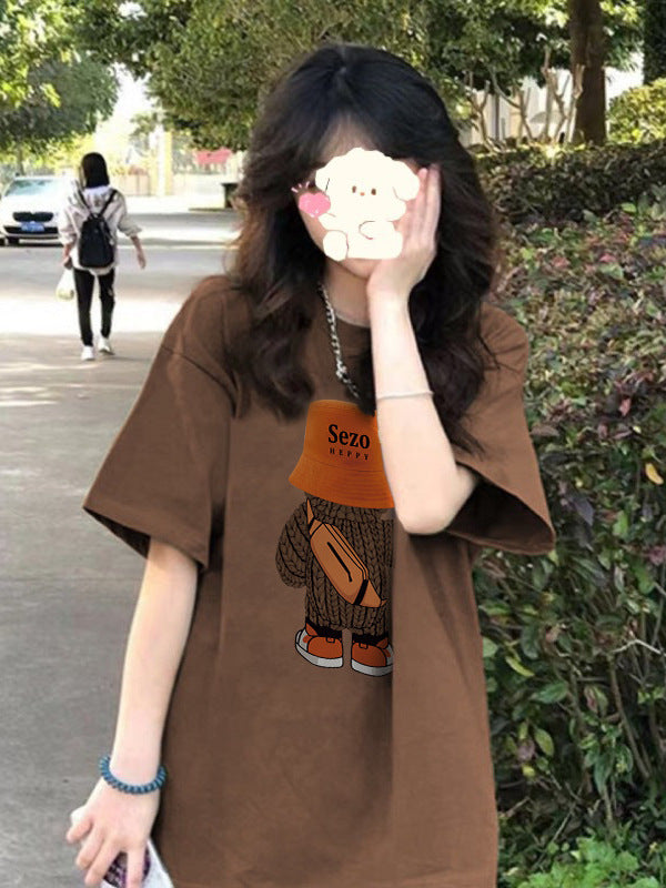 Women's Loose Fit Cotton Crew Neck Graphic T-Shirt