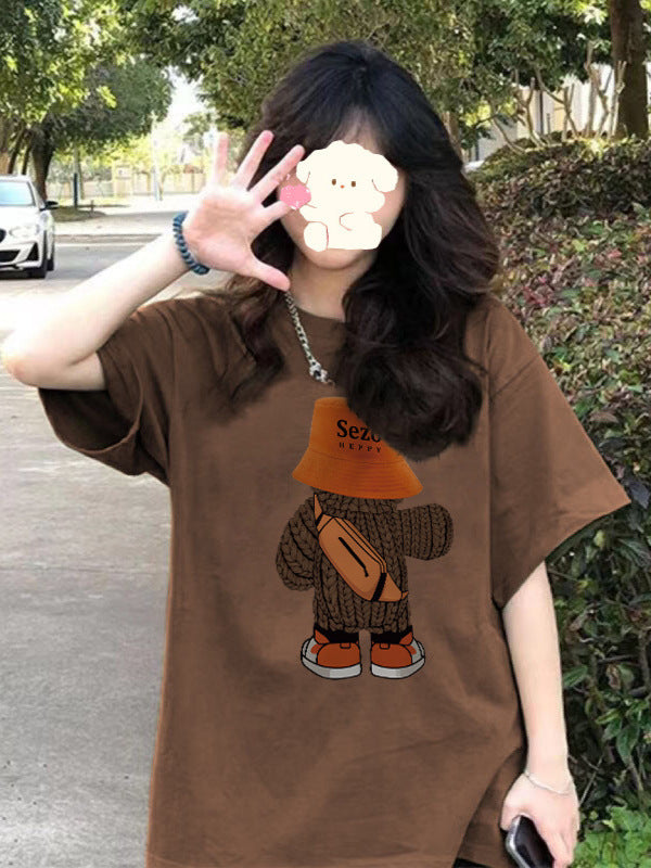 Women's Loose Fit Cotton Crew Neck Graphic T-Shirt