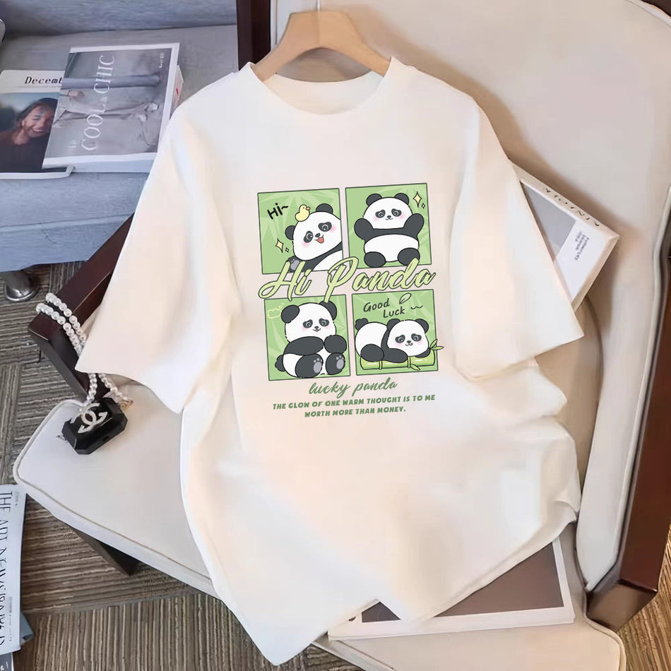 Unisex Panda Print Cotton Crew Neck T-Shirt