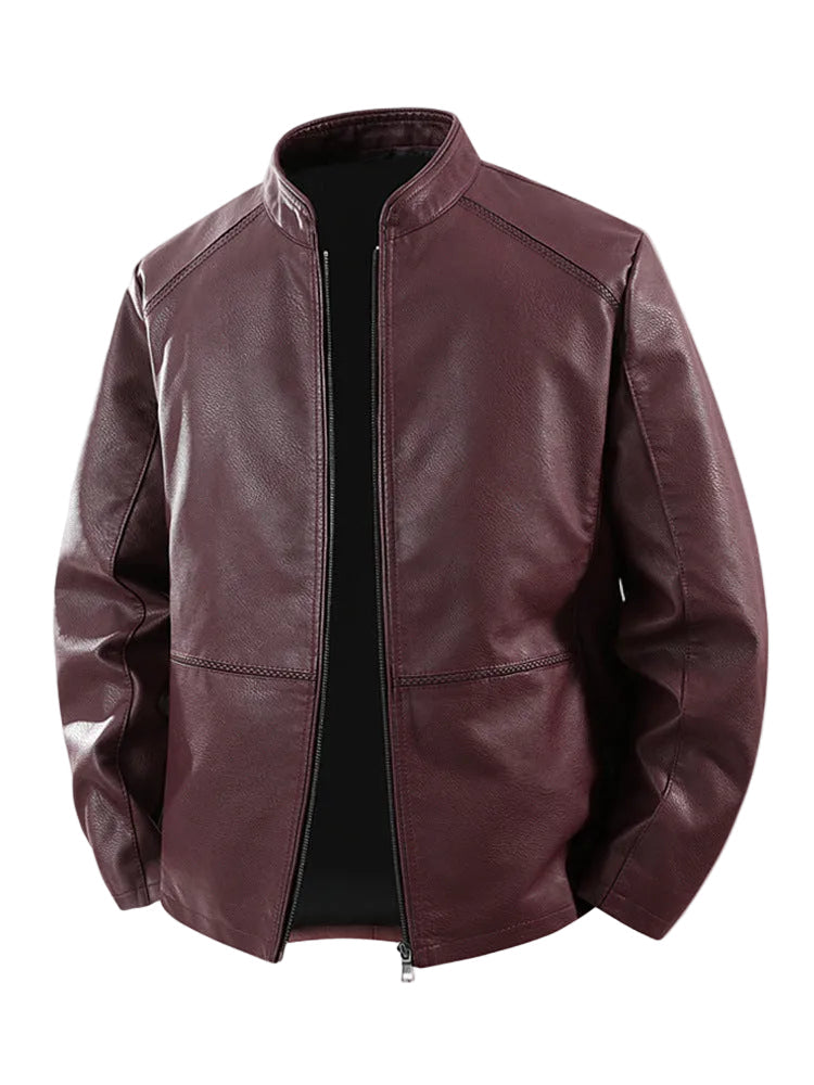 Men's Patchwork PU Leather Jacket Plus Size Casual Coat