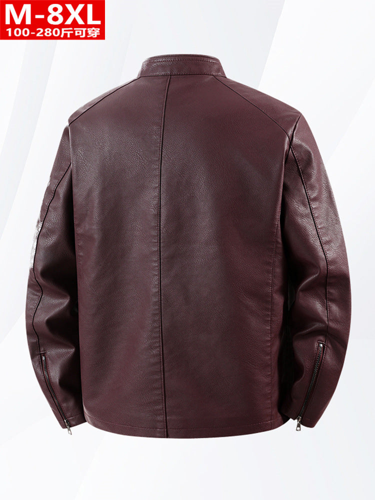 Men's Patchwork PU Leather Jacket Plus Size Casual Coat