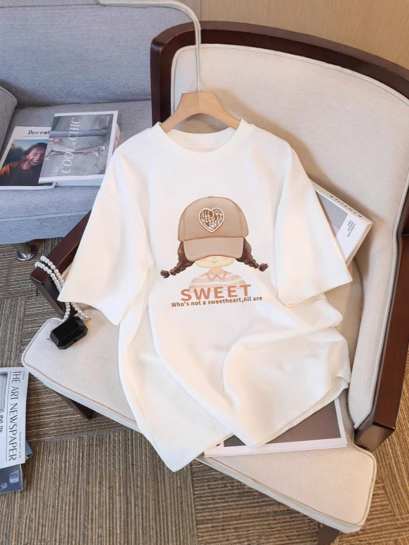 Women's Loose Fit Cotton Graphic Crew Neck T-Shirt