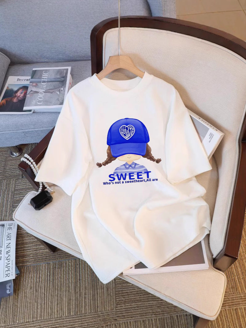 Women's Loose Fit Cotton Graphic Crew Neck T-Shirt