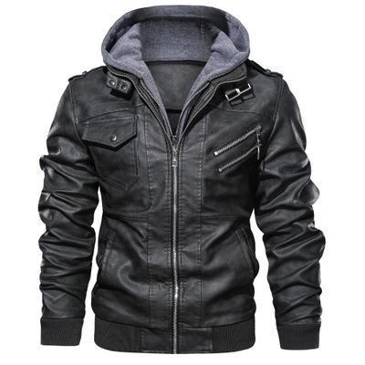 Men's Slim Fit PU Leather Jacket with Front Zipper