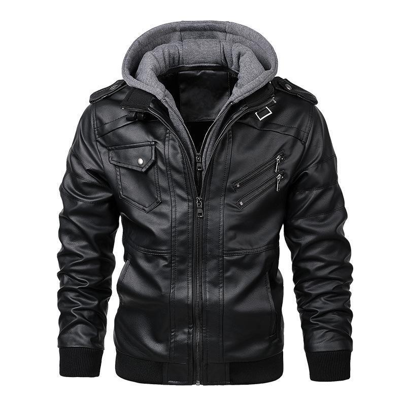 Men's Slim Fit PU Leather Jacket with Front Zipper