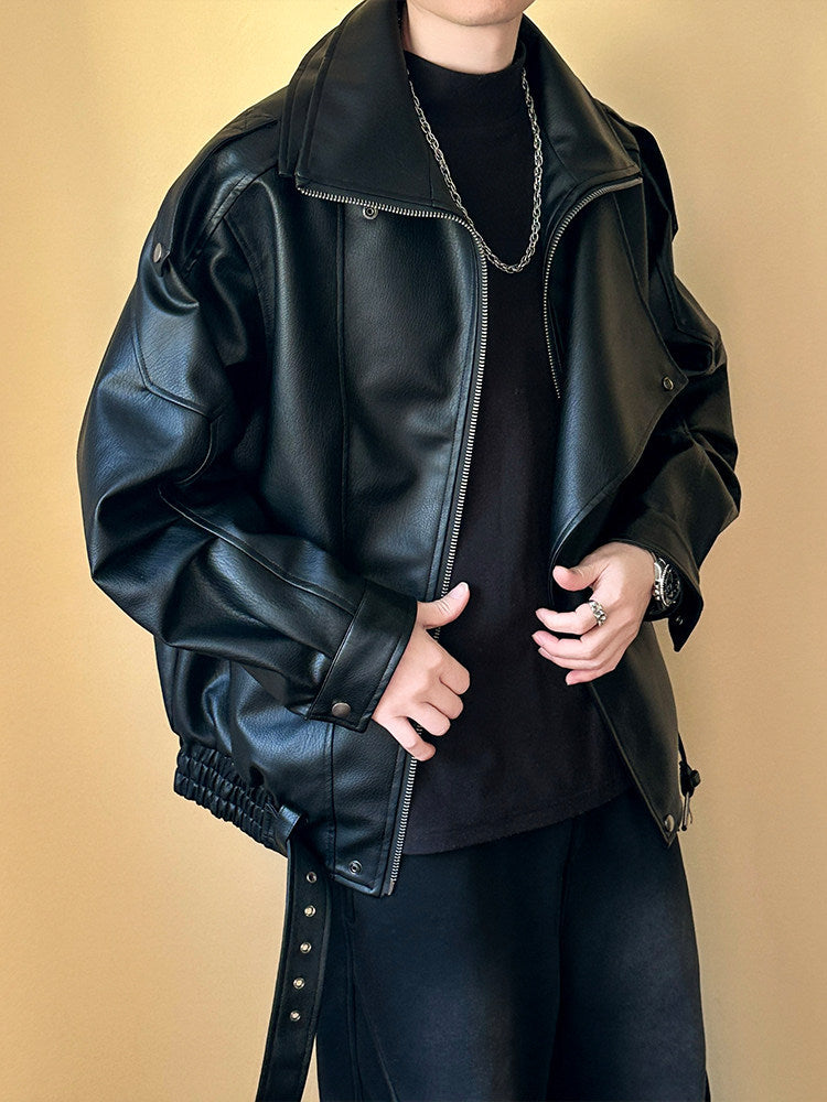 Men's Black PU Leather Motorcycle Jacket for All Seasons