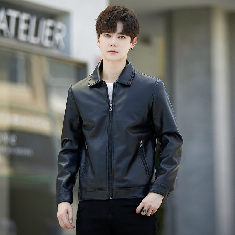 Men's Slim Fit PU Leather Casual Jacket for Autumn and Winter