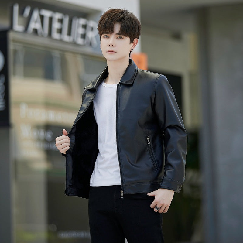 Men's Slim Fit PU Leather Casual Jacket for Autumn and Winter