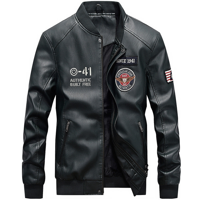 Men's Slim Fit PU Leather Jacket for Casual Everyday Wear