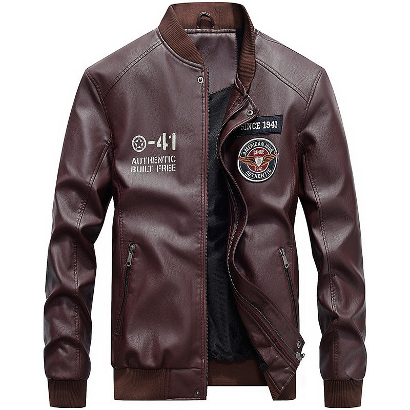 Men's Slim Fit PU Leather Jacket for Casual Everyday Wear