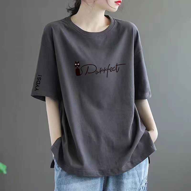 Women's Plus Size Cotton Graphic Loose Fit Half Sleeve T-Shirt