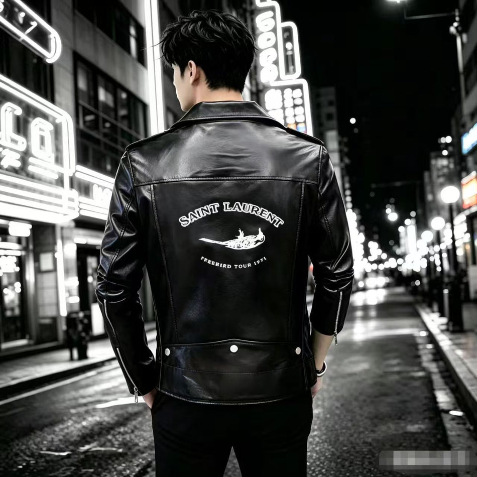 Men's Slim Fit Washed PU Leather Biker Jacket Plus Size