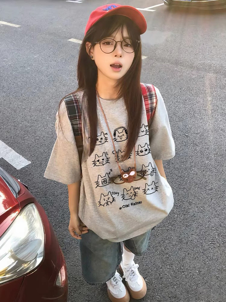 Women's Retro Cotton Graphic Loose Fit Short Sleeve T-Shirt