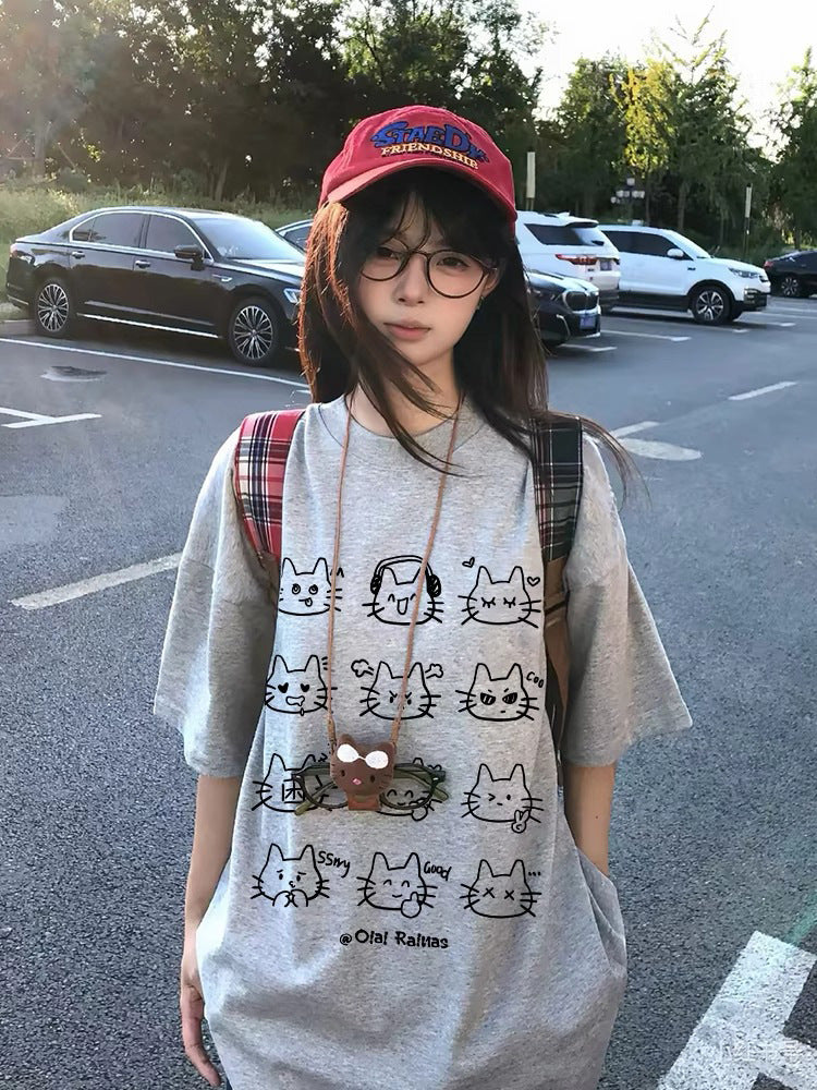 Women's Retro Cotton Graphic Loose Fit Short Sleeve T-Shirt
