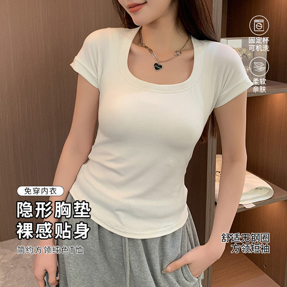 Women's Square Neck Slim Fit Viscose Short Sleeve T-Shirt