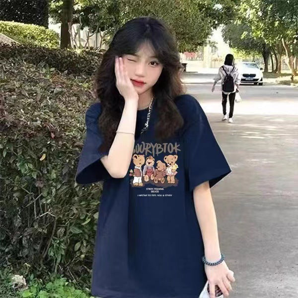 Women's Retro Cotton Graphic Loose Fit Short Sleeve T-Shirt