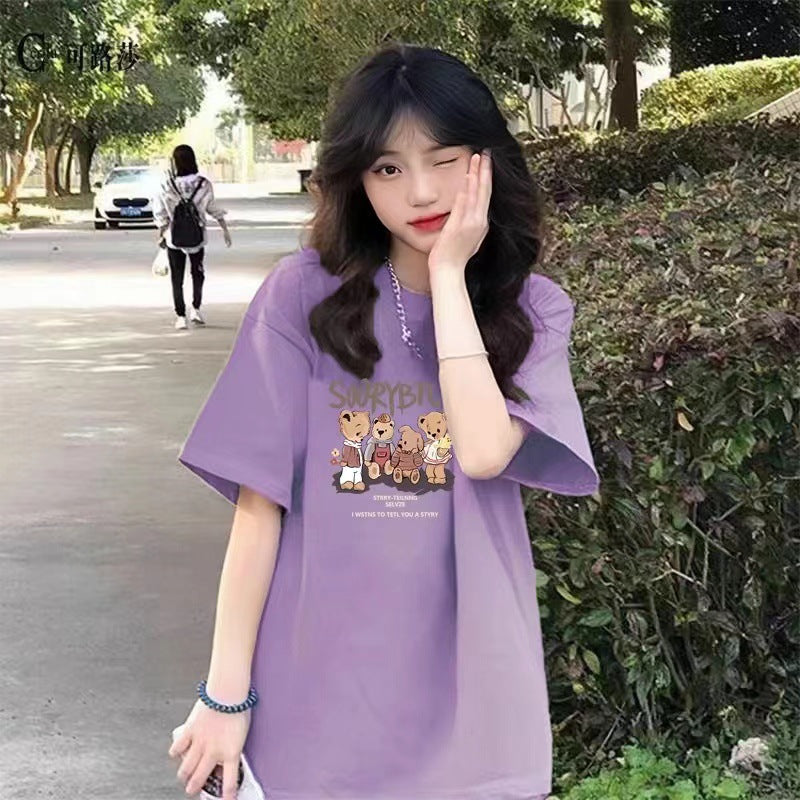 Women's Retro Cotton Graphic Loose Fit Short Sleeve T-Shirt