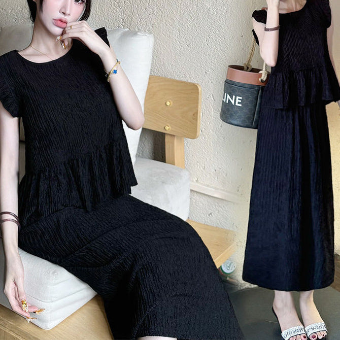 Women's Lace Patchwork Sleeveless Top and Skirt Two-Piece Set