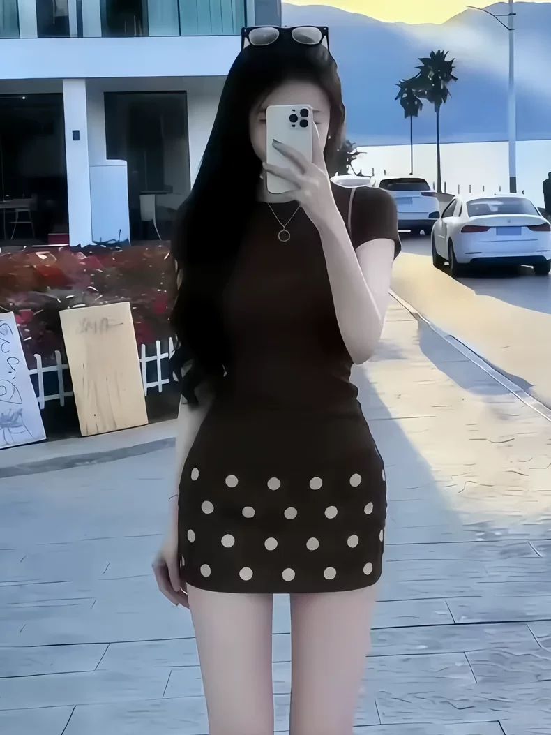 Women's Polka Dot T-Shirt and Mini Skirt Two-Piece Set