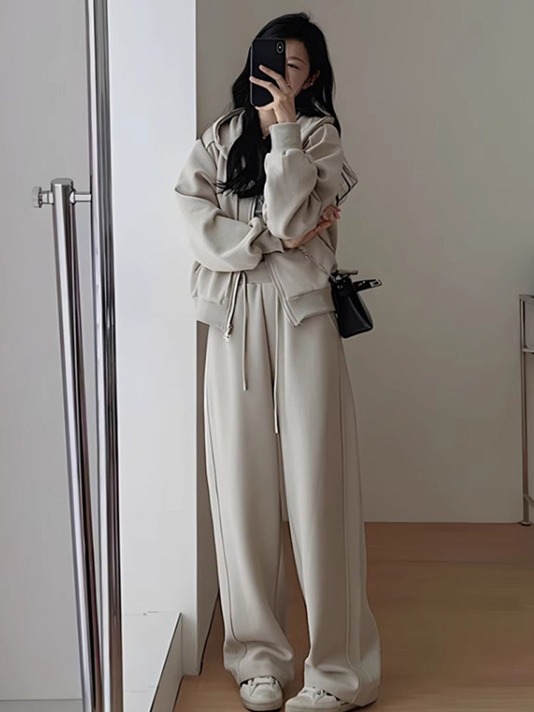 Women's Hooded Sweatshirt and Wide-Leg Pants Set